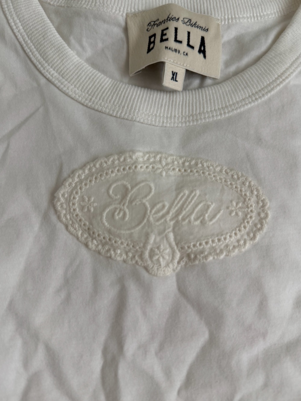 Frankie's Bikinis White Bella Embroidered Crop Top